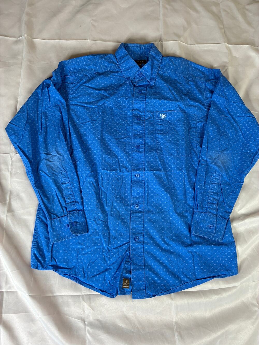 Ariat Mens Medium Western Shirt Royal Blue Geometric Print L/S Button Down Vietn